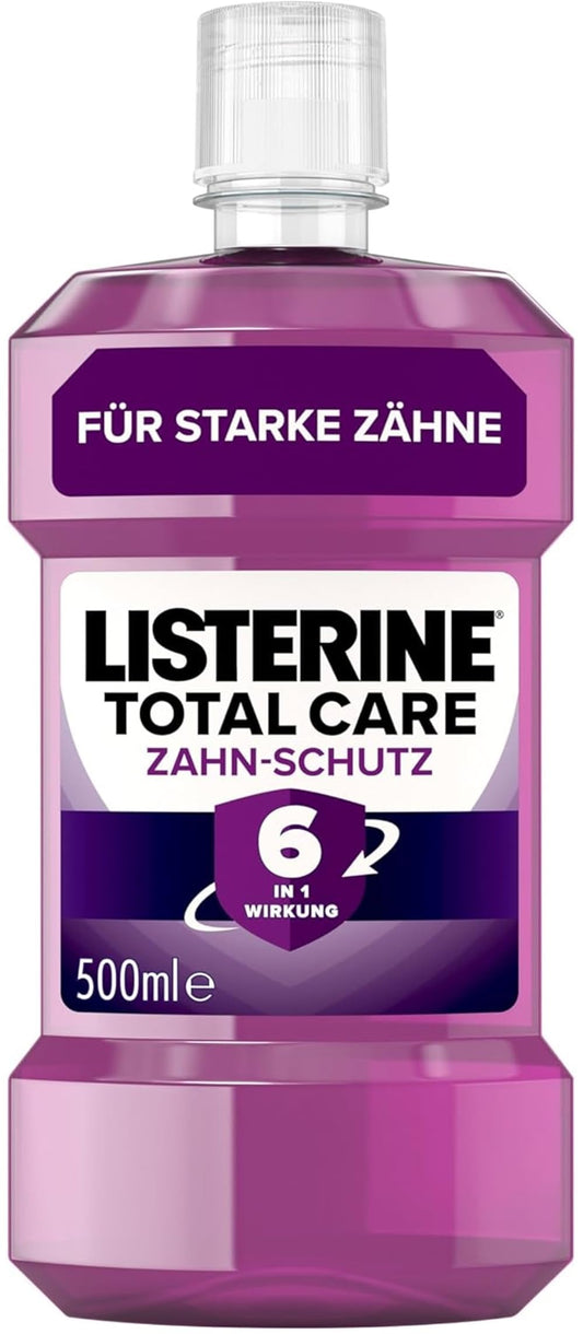 LISTERINE Total Care Zahn-Schutz 500 ml - Testsieger Stiftung Warentest, 6 in 1 Wirkung, 24h frischer Atem, schützt gegen Karies und Zahnfleischprobleme, antibakterielles Mundwasser