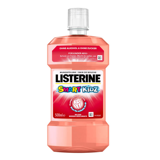 LISTERINE Smart Kidz Mild Berry 500 ml, antibakterielle Kinder Mundspülung ohne Alkohol und ohne Zucker, Mundwasser schützt vor Karies, geeignet für Kinder ab 6 Jahren