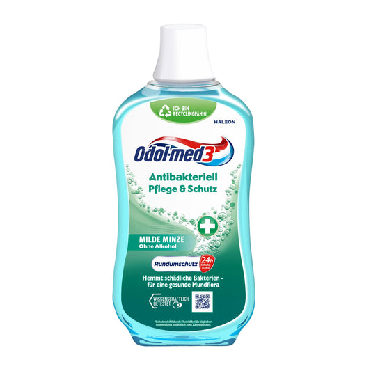 Odol-med3 Mundspülung Antibakteriell Pflege & Schutz, alkoholfreie Mundspülung, hemmt schädliche Bakterien und unterstützt dadurch eine gesunde Mundflora, 500ml