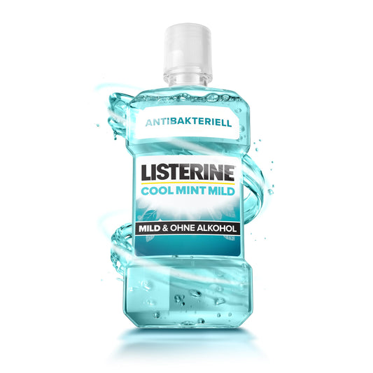LISTERINE Cool Mint Mild 500 ml, antibakterielle Mundspülung mit ätherischen Ölen und ohne Alkohol, mildes Mundwasser bekämpft wirksam Bakterien, optimale Ergänzung zur täglichen Zahnpflege