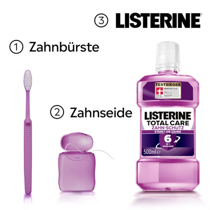 LISTERINE Total Care Zahn-Schutz 500 ml - Testsieger Stiftung Warentest, 6 in 1 Wirkung, 24h frischer Atem, schützt gegen Karies und Zahnfleischprobleme, antibakterielles Mundwasser