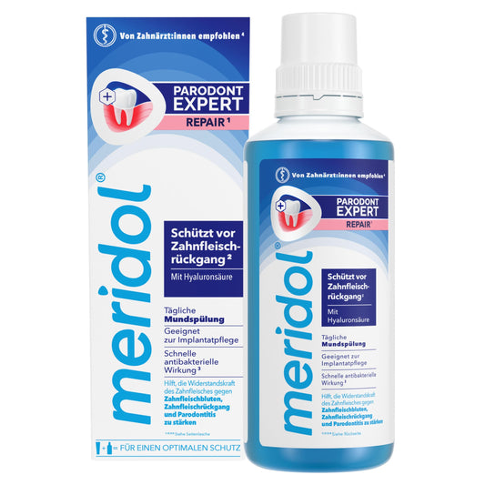 meridol Mundspülung Parodont Expert 400ml - antibakterieller Effekt, hilft die Widerstandskraft des Zahnfleischs gegen die Ursache von Zahnfleischbluten, Parodontitis & Zahnfleischrückgang zu stärken